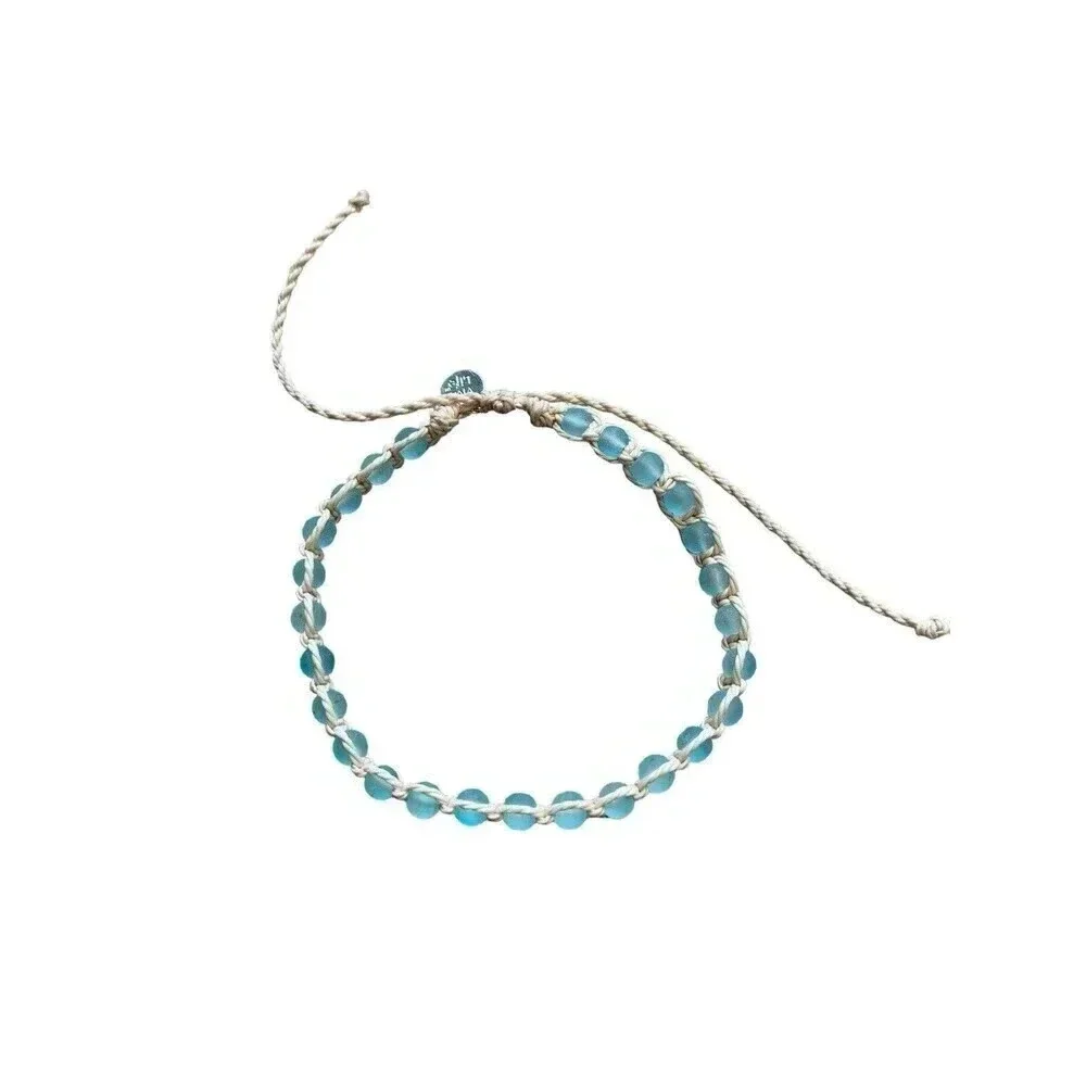 Natural Stone Glass Beach Beaded Stretch Macrame Set 2 Bracelets Crystal Shell